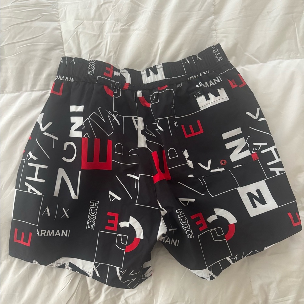 Armani Exchange Black, White & Red Graphic Swim Shorts